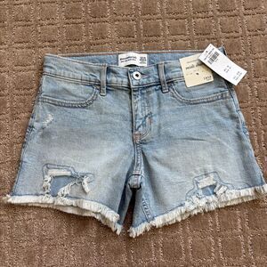 Abercrombie Kids Low Rise Midi Short Girls 13/14 Light Wash Distressed Cut Off